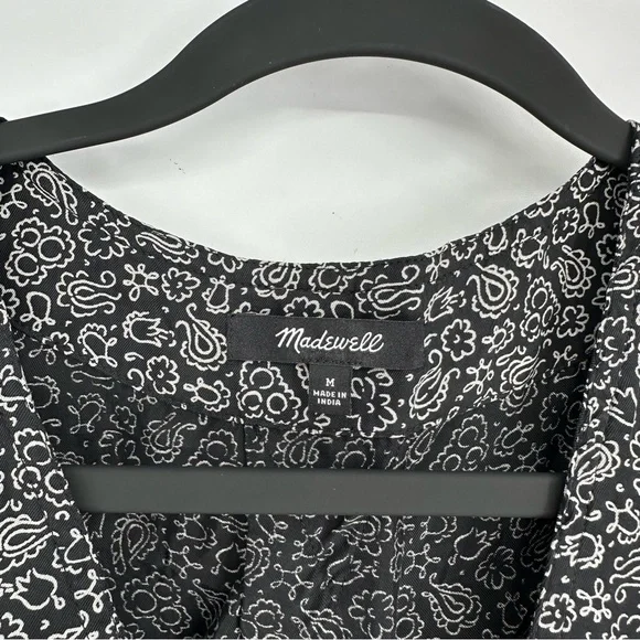 Madewell Pleated Black & White Short Sleeve Top Medium - Picture 4 of 7